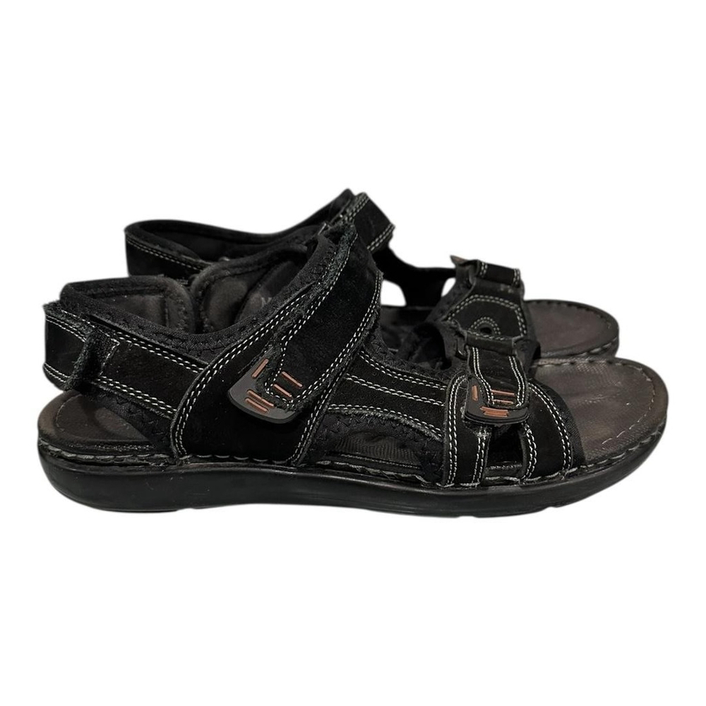 Stepwel Sandals Shoes Mens Size 10 Black Leather Adjustable Strap Walking